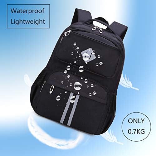 HOPYOCK-Mochilas Escolares para Niños o Niñas,Multibolsillo Mochilas Infantiles con Diseño Reflectante,Largo Bolsas Escolares para Niños o Niñas en Escuela Primaria o Secundaria para la Edad 6-16