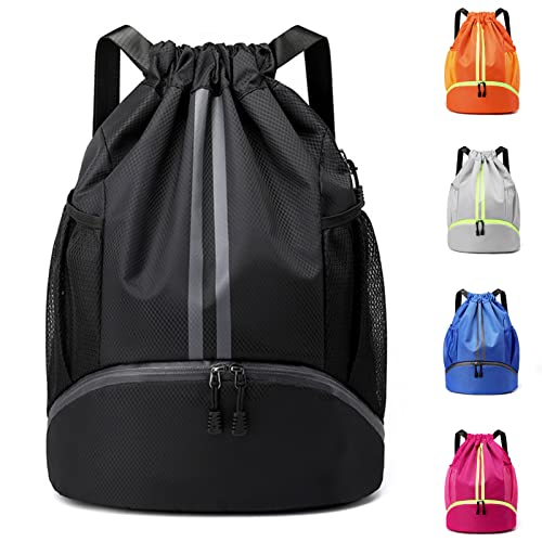Hoseay Mochila Cuerdas Hombre Mujer Mochila Deporte Impermeable Gran Capacidad Mochila Gimnasio con Compartimento de Zapatos y Bolsillo Ligera Bolsas de Cuerdas para Deporte Viaje, Negro