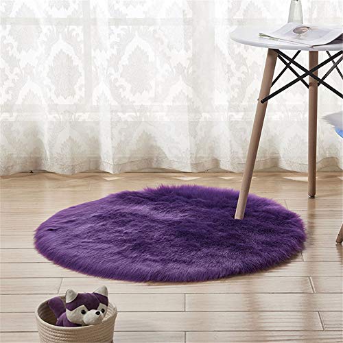 HotYou Alfombra Oveja de Piel Sintética Felpudo Antideslizante Lujosa Suave Lana Artificial Alfombra para salón Dormitorio baño sofá Silla Cojín,Púrpura,Diámetro 45CM