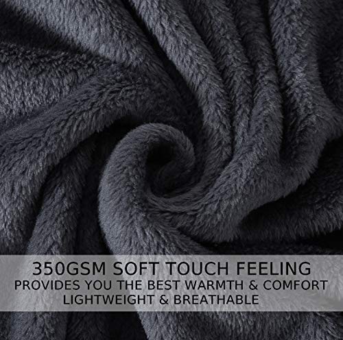 HOZY Manta Suave 350g/m² Franela Reversible - Manta para Cama/Sofa & Cubre Sofas(sin Electricidad Estática) - Manta Universal Cuatro Estaciones - Gris Oscuro 220x240 cm
