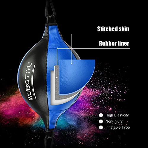 HUINING - Pelota de Velocidad Universal de Cuero de Doble Extremo para Boxeo, MMA, Muay Thai – Bolsa de Arena para Entrenamiento de Techo (Negro y Azul)