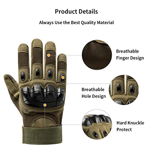 HUNTVP Militar Guantes Pantalla Táctil Tactico Guantes de Moto Hombre Guantes de Bicicleta para Deportes al Aire Libre Ciclismo Acampada Escalada, Dedo Completo - Verde M
