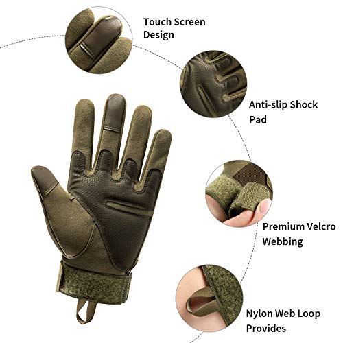 HUNTVP Militar Guantes Pantalla Táctil Tactico Guantes de Moto Hombre Guantes de Bicicleta para Deportes al Aire Libre Ciclismo Acampada Escalada, Dedo Completo - Verde M