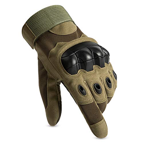 HUNTVP Militar Guantes Pantalla Táctil Tactico Guantes de Moto Hombre Guantes de Bicicleta para Deportes al Aire Libre Ciclismo Acampada Escalada, Dedo Completo - Verde M