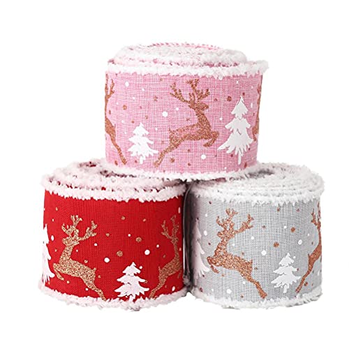 HUSHUI Cinta de Navidad Ancha Cinta de Navidad de 5 Metros de Ancho para Envolver Regalos Cintas Anchas para Tartas de Navidad Árbol Coronas Tarjetas Decoraciones