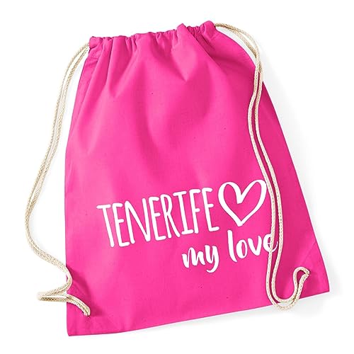 huuraa Bolsa de deporte Tenerife My Love Mochila de algodón 12 litros tamaño para todos los fans de Tenerife España Idea de regalo para amigos y familiares, fucsia, Talla única