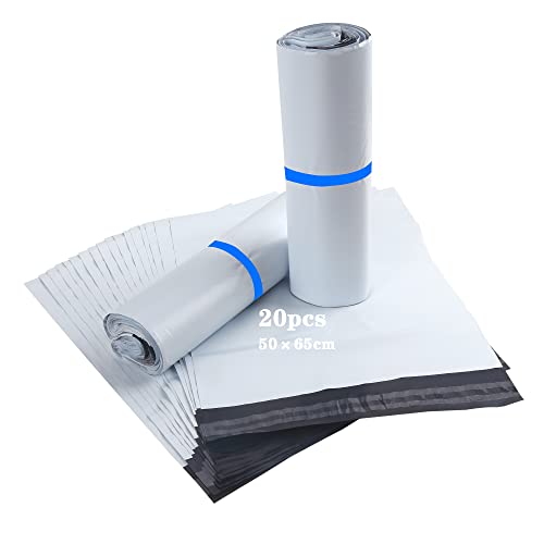 HVDHYY Bolsas para Envíos Paquetes Ropa Grandes 50cmX65cm 20pcs Sobres de Correo Postales Plástico de Genérico Envío Nuevo Material Impermeable, Opacas Autoadhesivo, Prueba de manipulaciones Blanco