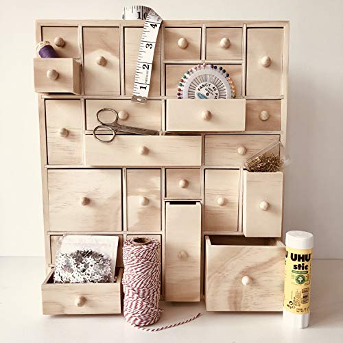 HYGGEHAUS Organizador de arte y almacenamiento, organización de manualidades de 24 cajones, cómoda de gabinete de boticario, madera de pino maciza, L: 12.5x14.5x4 pulgadas
