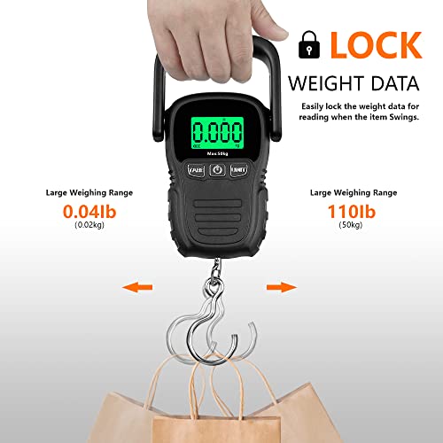 Hyindoor Báscula Maletas de Viaje Báscula Digital de Equipaje Balanza con Gancho de 50kg/110lb Peso Maletas de Viaje