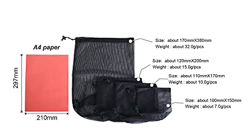 iBasingo Bolso de Malla Negro Saco de Nylon Bolsa de Red Duradera con Cordón Pequeño Saco de Viaje Bolsa de Malla de Almacenamiento Ditty para Cosméticos Geles de Ducha Olla Bola Herramientas 5 pcs