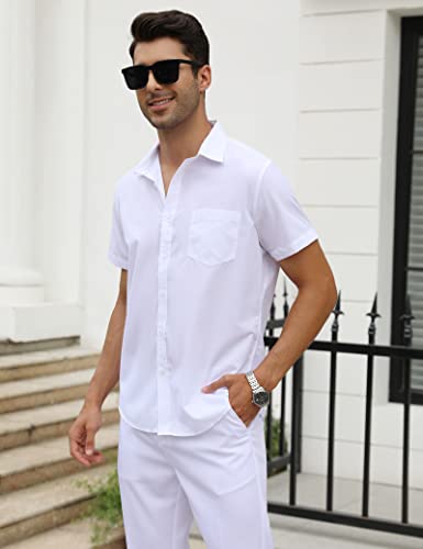 iClosam Camisas de Hombre Camisas de Vestir de Manga Corta para Hombre Bolsillo Delantero Fácil de Planchar Slim Fit Color SóLido con Botones
