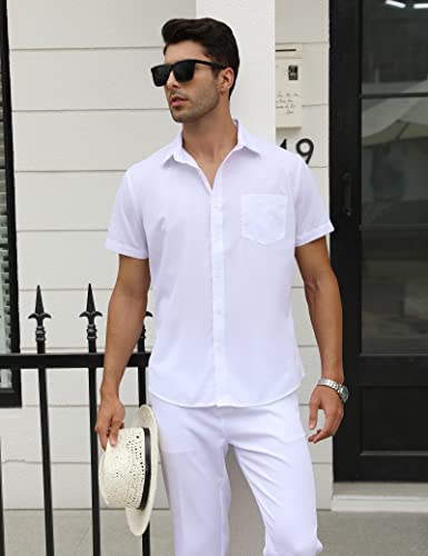 iClosam Camisas de Hombre Camisas de Vestir de Manga Corta para Hombre Bolsillo Delantero Fácil de Planchar Slim Fit Color SóLido con Botones