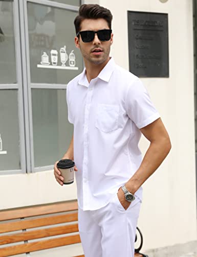 iClosam Camisas de Hombre Camisas de Vestir de Manga Corta para Hombre Bolsillo Delantero Fácil de Planchar Slim Fit Color SóLido con Botones