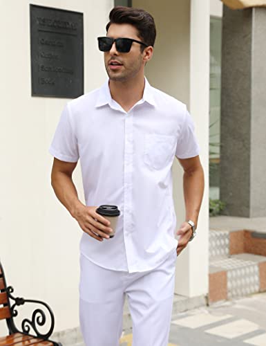 iClosam Camisas de Hombre Camisas de Vestir de Manga Corta para Hombre Bolsillo Delantero Fácil de Planchar Slim Fit Color SóLido con Botones