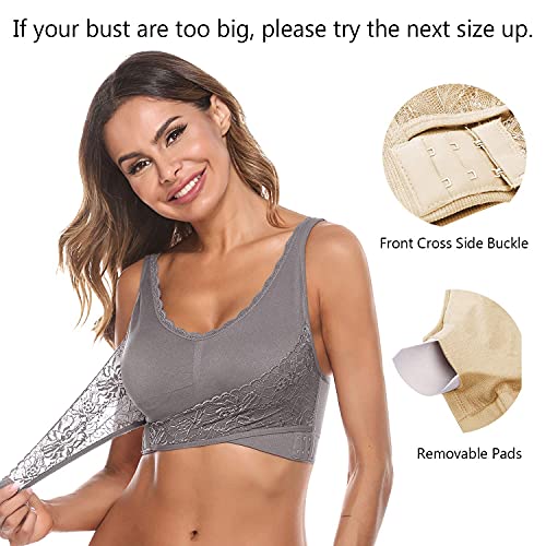 iClosam Sujetador Deportivo para Mujer Encaje Top Deportivo Mujer con Hebilla Frontal Sujetadores Push Up Mujer de 1/2/3 Piezas para Gimnasio Corriendo Fitness M-3XL