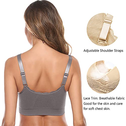 iClosam Sujetador Deportivo para Mujer Encaje Top Deportivo Mujer con Hebilla Frontal Sujetadores Push Up Mujer de 1/2/3 Piezas para Gimnasio Corriendo Fitness M-3XL