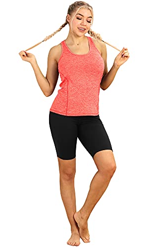 icyzone Camiseta de Tirantes Fitness Deportiva Mujer, Pack de 3 (L, Negro/Granito/Naranja)