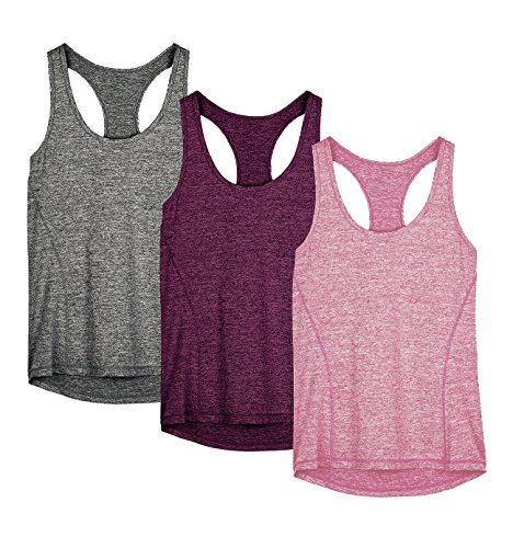 icyzone - Camiseta deportiva de tirantes con espalda estilo nadadora para mujer, para yoga, correr, fitness, camiseta multifunción, 3 unidades, XXXL