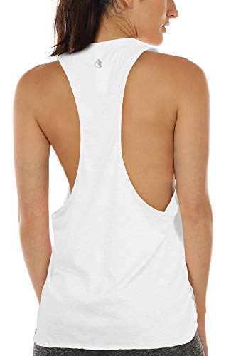 icyzone Camiseta Deportiva sin Mangas para Mujer, Camiseta Holgada para IR el Gimnasio, Hacer Yoga o Correr (S, Blanco)