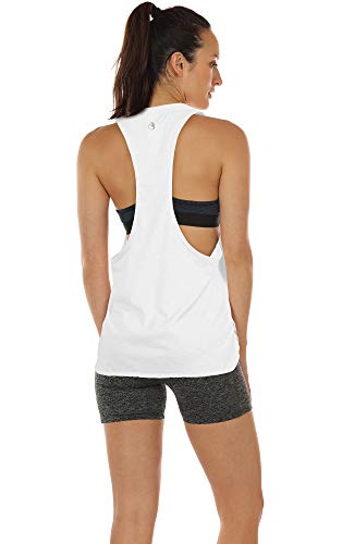 icyzone Camiseta Deportiva sin Mangas para Mujer, Camiseta Holgada para IR el Gimnasio, Hacer Yoga o Correr (S, Blanco)