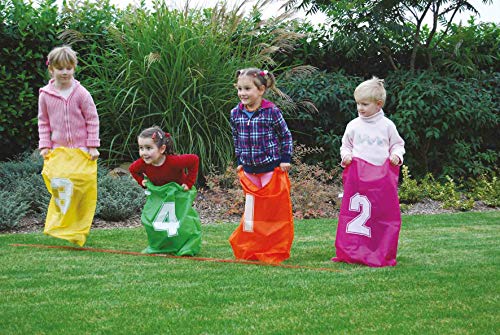 Idena 7408881 - Juego de sacos hinchables con 4 sacos hinchables, incluye cinta de inicio y fin, ideal para fiestas y festivales deportivos