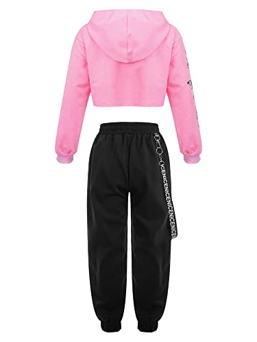 IEFIEL Conjunto de Danza Moderno Hiphop para Niñas Chándal Sudadera de Manga Larga y Pantalones Largos Cargos de Deportivos Ropa de Primavera Otoño 3-16 Años B Rosa 11-12 años