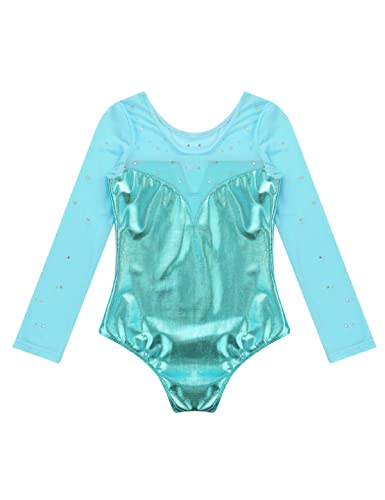 IEFIEL Maillot Brillante de Danza Ballet para Niña Manga Larga Maillot de Patinaje Artístico Mono Elástico de Gimnasia Rítmica Disfraz de Bailarina Ballet Azul Verdoso 5-6 años
