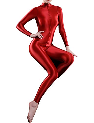 IEFIEL Maillot de Danza Ballet Mujer Mono Deportivo Fitness para Yoga Mono Manga Larga de Gimnasia Rítmica Body Completo de Actuaciones Fiesta Rojo One Size