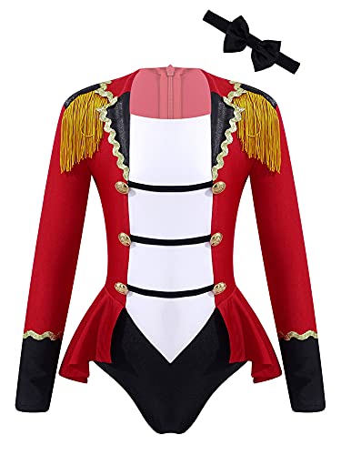IEFIEL Maillot de Danza Ballet para Niña Leotardo Manga Larga Maillot de Gimnasia Rítmica Circo Maestro Ringmaster Costume Disfraz de Bailarina Fiesta Rendimiento 3-16 años Rojo H 15-16 años