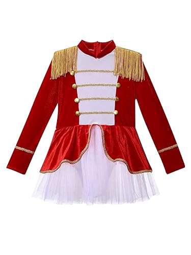 IEFIEL Maillot de Danza Ballet para Niña Leotardo Manga Larga Maillot de Gimnasia Rítmica Circo Maestro Ringmaster Costume Disfraz de Bailarina Fiesta Rendimiento 3-16 años Z Rojo 7-8 años
