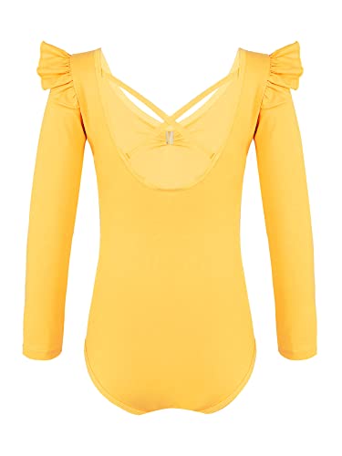 IEFIEL Maillot de Danza Ballet Para Niña Maillot de Gimnasia Ritmica Body de Danza Clásica Disfraz de Bailarina Niña Ropa Ballet Niña T Amarillo 5-6 años