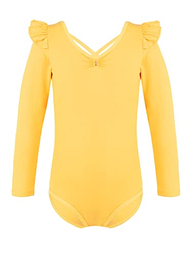 IEFIEL Maillot de Danza Ballet Para Niña Maillot de Gimnasia Ritmica Body de Danza Clásica Disfraz de Bailarina Niña Ropa Ballet Niña T Amarillo 5-6 años