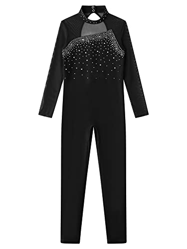 IEFIEL Maillot Entorno de Gimnasia Rítmica Para Niña Mono Elástico de Patinaje Artístico Maillot Manga Larga de Danza Ballet Disfraz de Bailarina S Negro 9-10 años