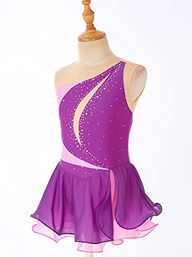 IEFIEL Maillot Patinaje Artístico Niña Vestido Brillante de Danza Ballet Maillot con Falda de Gimnasia Ritmica Disfraz Bailarina Niña V Morado 7-8 años