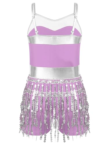 IEFIEL Vestido de Baile Latino para Niña Vestido Lentejuelas de Patinaje Artístico Gimnasia Maillot de Jazz Disfraz de Bailarina 4-16 Años Y Lavanda 8 años