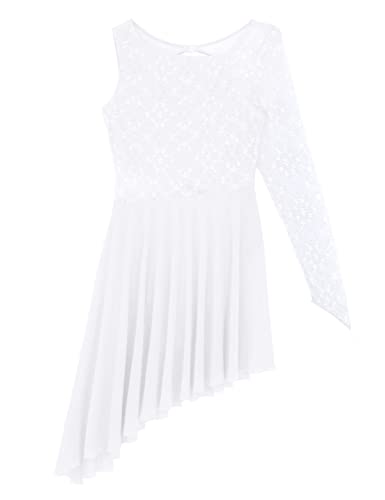 IEFIEL Vestido de Danza Ballet Mujer Maillot Lentejuelas de Patinaje Artistico Vestido Gasa de Danza Lirica Contemporánea Traje Danza Mujer S Blanco XS