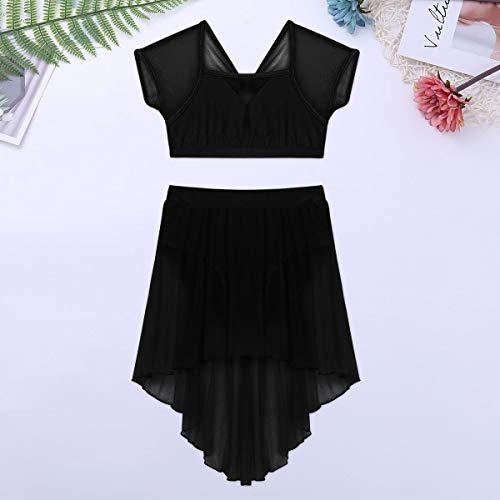 IEFIEL Vestido de Danza Ballet Para Niña Maillot Lentejuelas de Patinaje Artistico Vestido Gasa de Danza Lirica Traje de Danza Contemporánea Negro 10 años