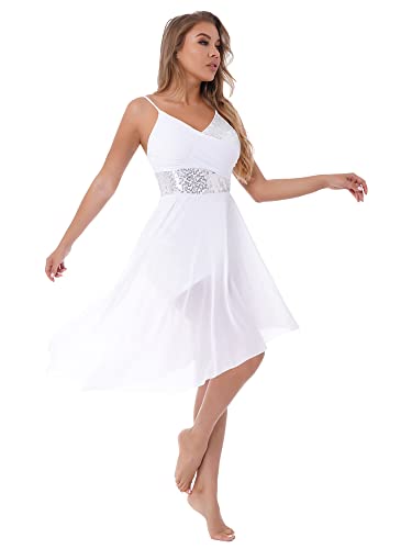 IEFIEL Vestido Lentejuelas de Danza Ballet Lírica Mujer Maillot de Baile Latino Vestido Tul de Gimnasia Rítmica Disfraz Bailarina Mujer S-XXL D Blanco S