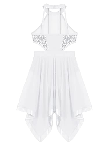 IEFIEL Vestido Lentejuelas de Danza Ballet para Niña Maillot con Falda Tul de Patinaje Artístico Gimnasia Vestido de Baile Lírica y Contemporánea Disfraz Bailarina 2-16 Años L Blanco 13-14 años