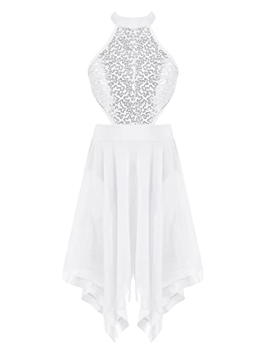 IEFIEL Vestido Lentejuelas de Danza Ballet para Niña Maillot con Falda Tul de Patinaje Artístico Gimnasia Vestido de Baile Lírica y Contemporánea Disfraz Bailarina 2-16 Años L Blanco 13-14 años