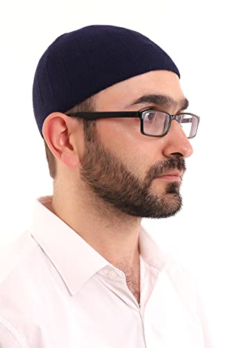 ihvan online Turco musulmán invierno lana kufi sombreros para hombres, taqiya, takke, peci, gorras islámicas, regalos islámicos, tamaño estándar, Navy Style 4, Talla única