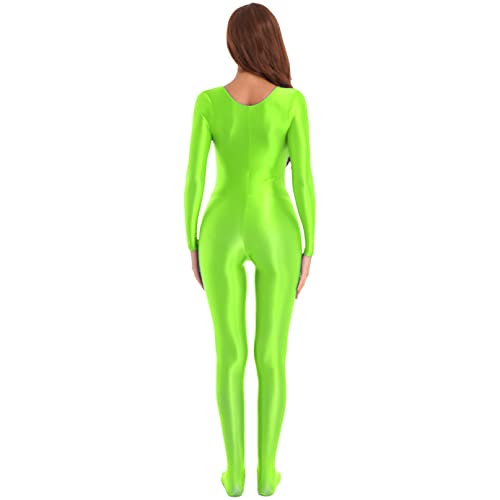 iiniim Body Ajustado Manga Larga para Mujer Cuello Redondo Monos de Gimnasia Ritmica Leotardo de Patinaje Artistica Jumpsuit Bodysuit Catsuit A Verde M