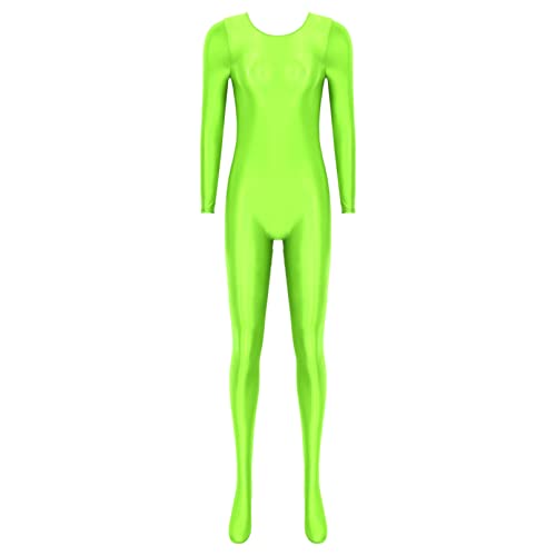 iiniim Body Ajustado Manga Larga para Mujer Cuello Redondo Monos de Gimnasia Ritmica Leotardo de Patinaje Artistica Jumpsuit Bodysuit Catsuit A Verde M