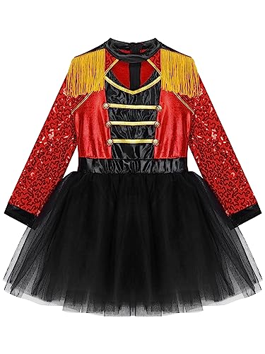 iiniim Disfraz Domadora de Circo Niña Conjunto de Disfraces Circo Chaqueta Maillot Ballet con Falda Tutu Traje de Fiesta Carnaval Navidad Halloween Cosplay B Rojo 7-8 años