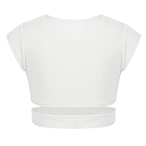 iiniim Niña Camiseta sin Mangas Cuello Alto Espalda Cruzada Abierto Prenda Gimnasia Correas Deportiva Ropa Interior de Danza Ballet Fitness Running Tank Top de Baile Elástica B Blanco 9-10 años