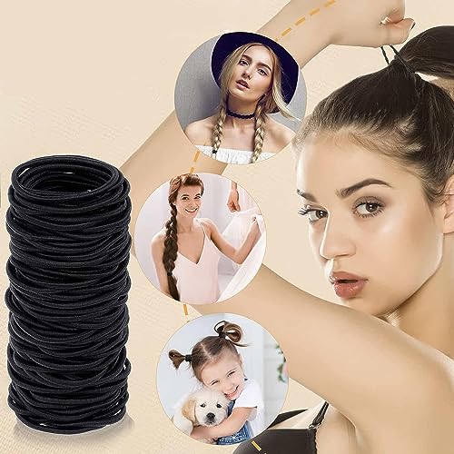 ILamourCar Gomas de Pelo, 100 Piezas Elástico Pelo Gomas, Coletero Negro, Pequeñas Coleteros Elásticos para el Pelo Grueso y Rizado para Mujeres y Niñas