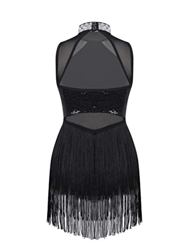 inhzoy Vestido de Baile Latino para NIña Vestido Floral de Danza Contemporánea Maillot de Patinaje Artistico Disfraz Bailarina C Negro 10 años