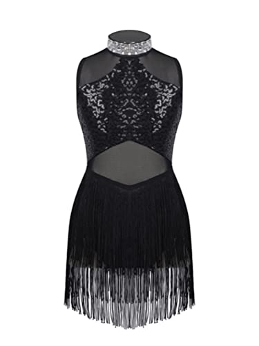 inhzoy Vestido de Baile Latino para NIña Vestido Floral de Danza Contemporánea Maillot de Patinaje Artistico Disfraz Bailarina C Negro 10 años
