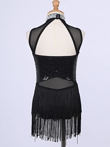 inhzoy Vestido de Baile Latino para NIña Vestido Floral de Danza Contemporánea Maillot de Patinaje Artistico Disfraz Bailarina C Negro 10 años