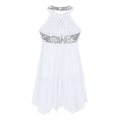 inhzoy Vestido de Danza Ballet Para Niña Maillot Lentejuelas de Patinaje Artistico Vestido Gasa de Danza Contemporánea Disfraz Bailarina Niña Blanco 10 años